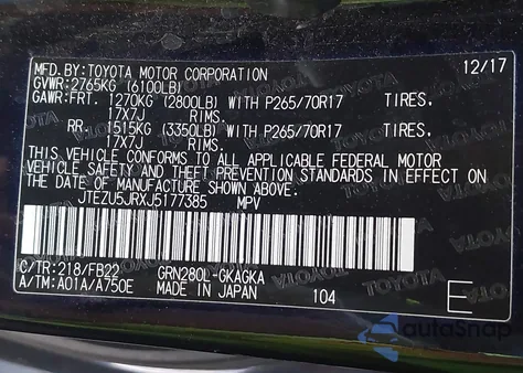 2018 Toyota 4Runner Sr5 from USA, damaged, VIN JTEZU5JRXJ5177385